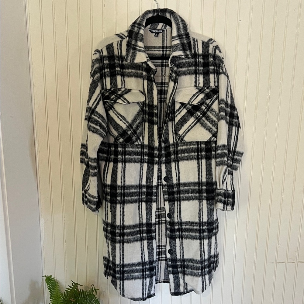 Steve Madden Black and White Plaid Utility Jacket